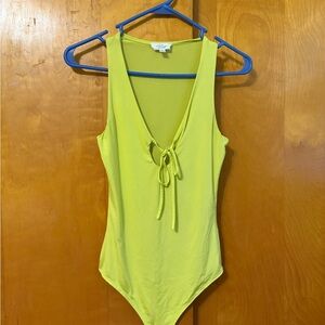 Vibrant Neon Green Bodysuit with Tie Front